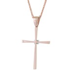 Γυναικείος Σταυρός , Ροζ χρυσός 18κ Με Διαμάντι